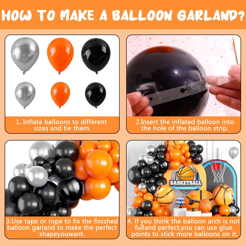 Lukinuo Basketball Balloon Arch kit Black Orange Metallic Silver Balloons Garland Arch Sports Themed Party Balloon Basketballs Party Decoration for Sport Theme Party all Star Space Jam Birthday Decor - Image 3